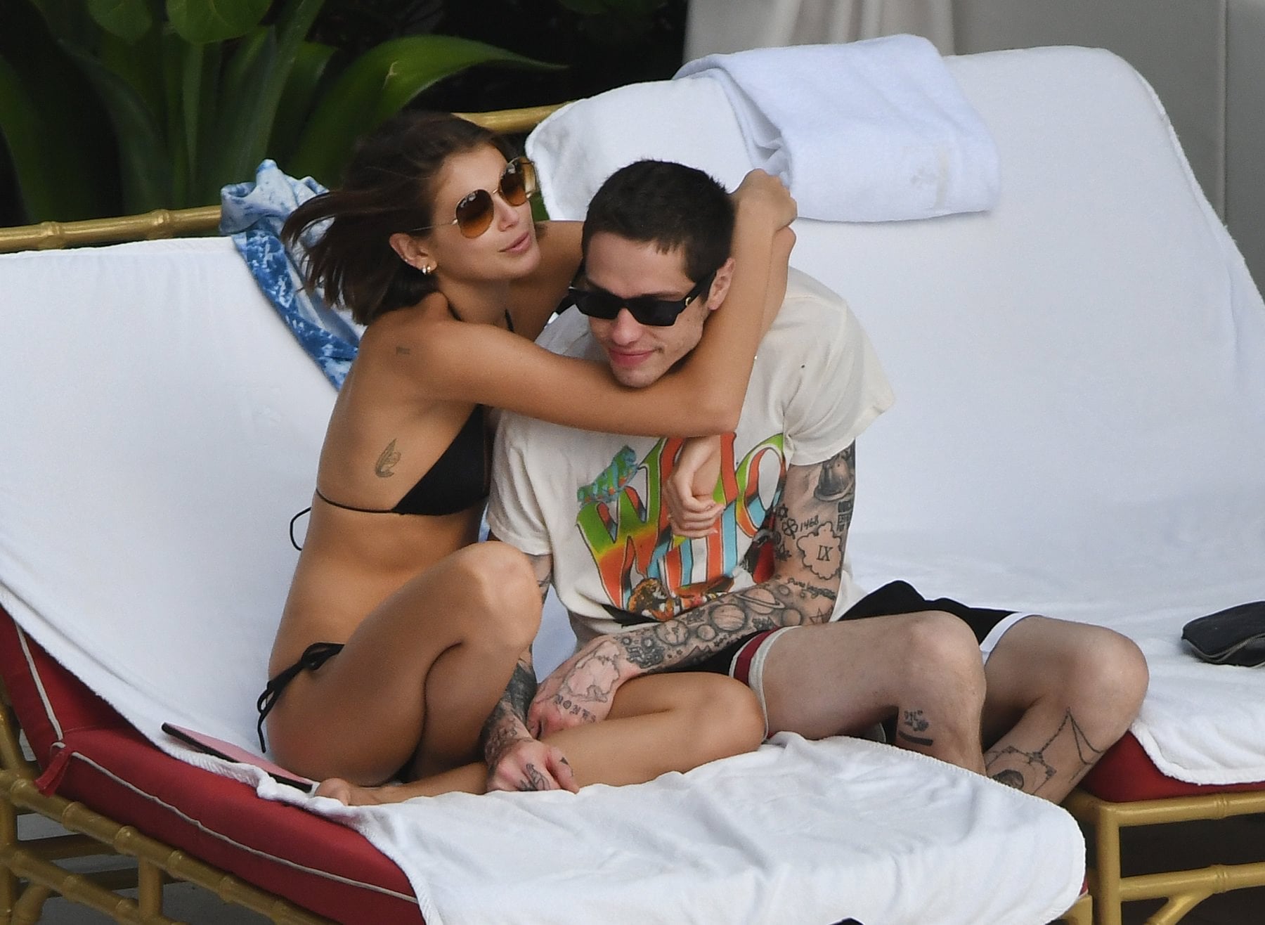 Kaia Gerber in a Black Lace Bikini by Poolside and Enjoys with Boyfriend Set 2