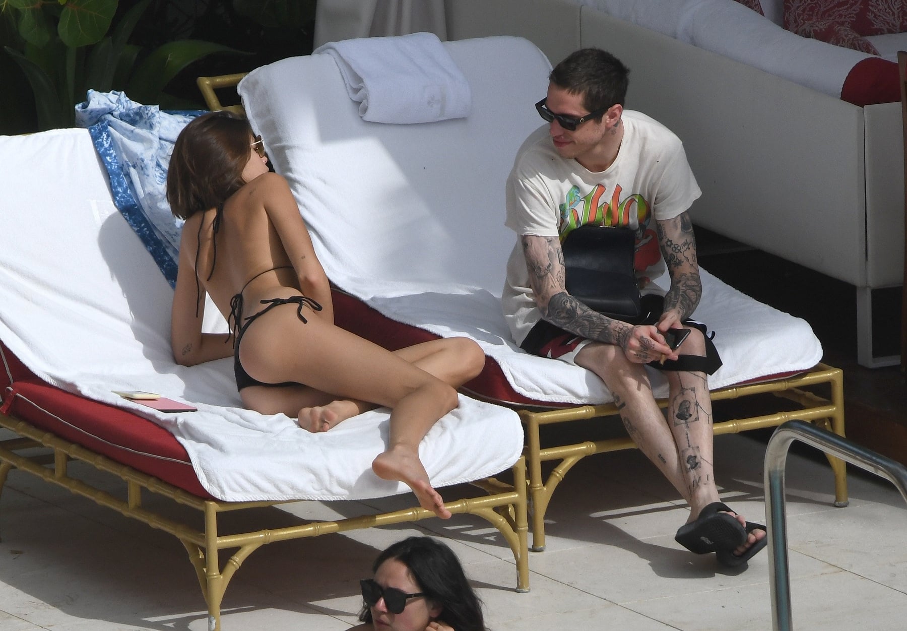 Kaia Gerber in a Black Lace Bikini by Poolside and Enjoys with Boyfriend Set 2