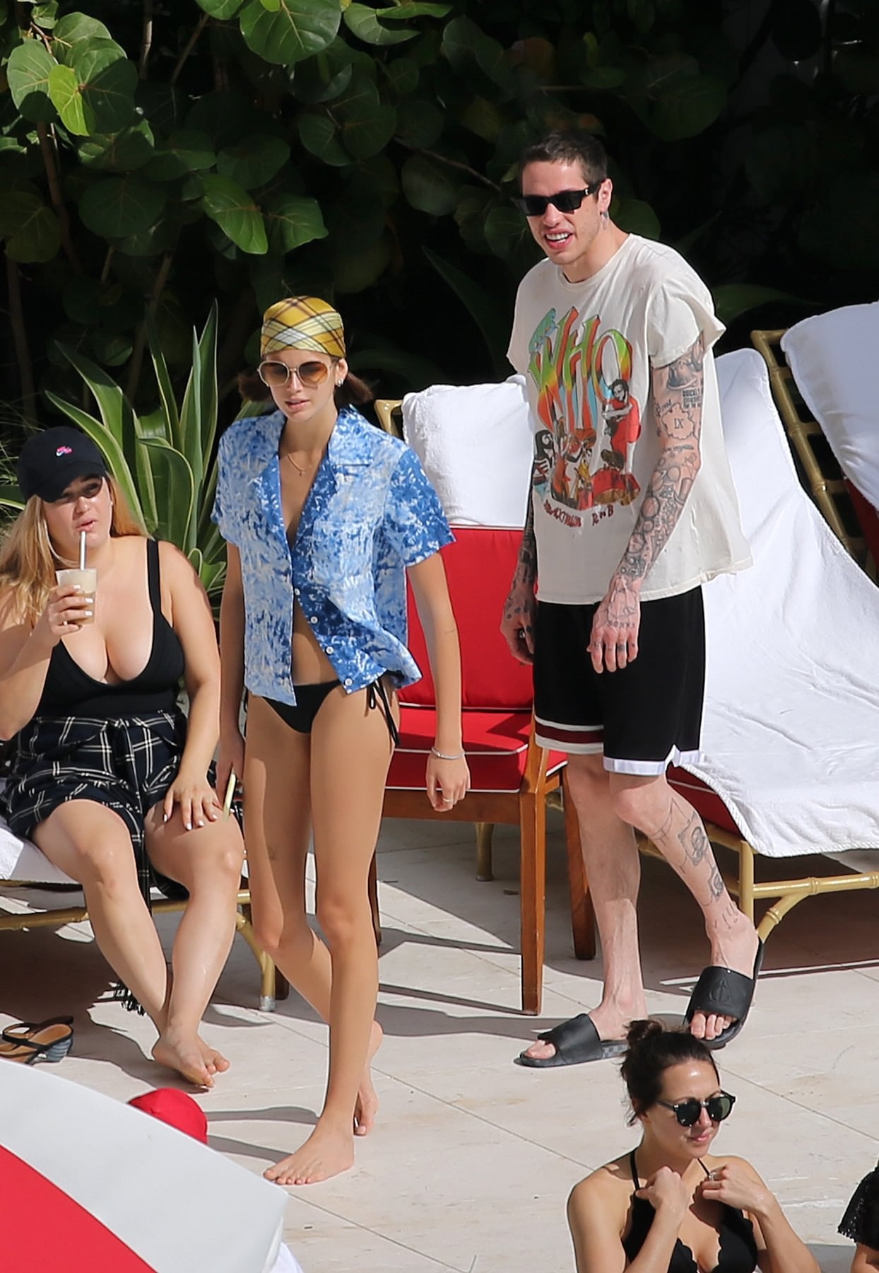 Kaia Gerber in a Black Lace Bikini by Poolside and Enjoys with Boyfriend Set 2