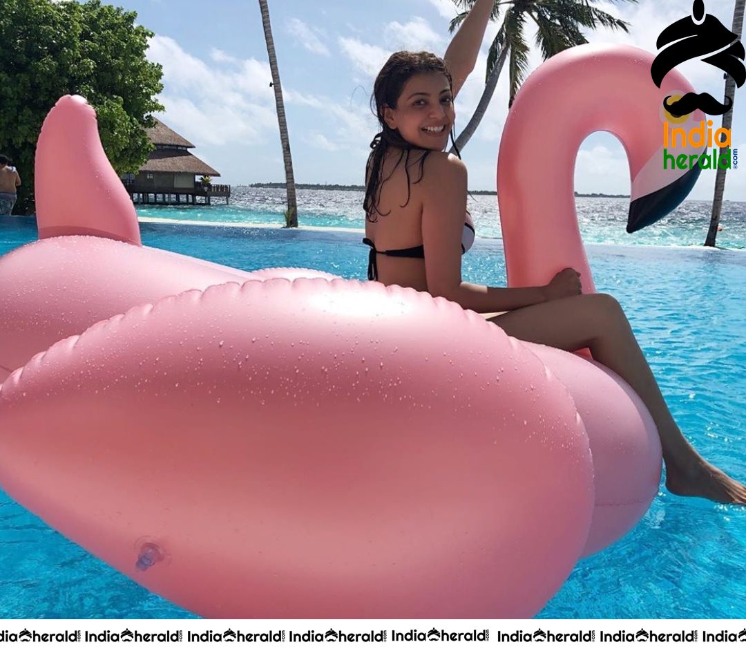 Kajal Aggarwal Exposes herself in a Bikini for the First time during a Vacation at Maldives