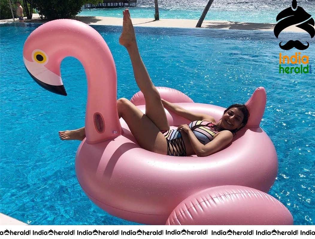 Kajal Aggarwal Exposes herself in a Bikini for the First time during a Vacation at Maldives