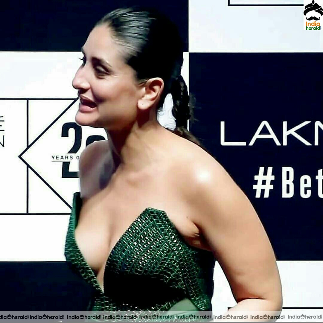 Kareena Kapoor flaunts her deep complete big cleavage during Lakme show