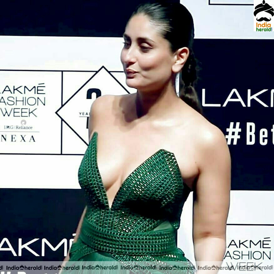 Kareena Kapoor flaunts her deep complete big cleavage during Lakme show