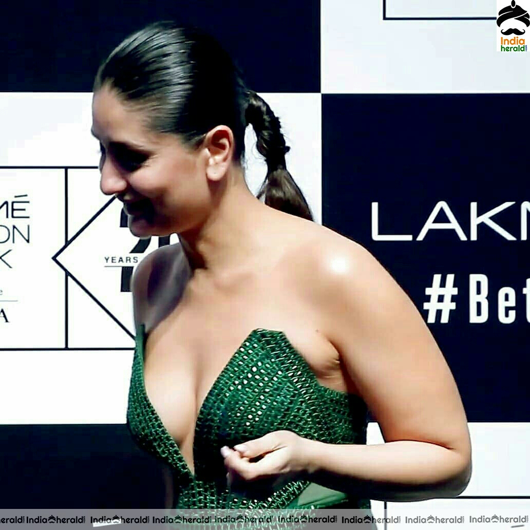Kareena Kapoor flaunts her deep complete big cleavage during Lakme show