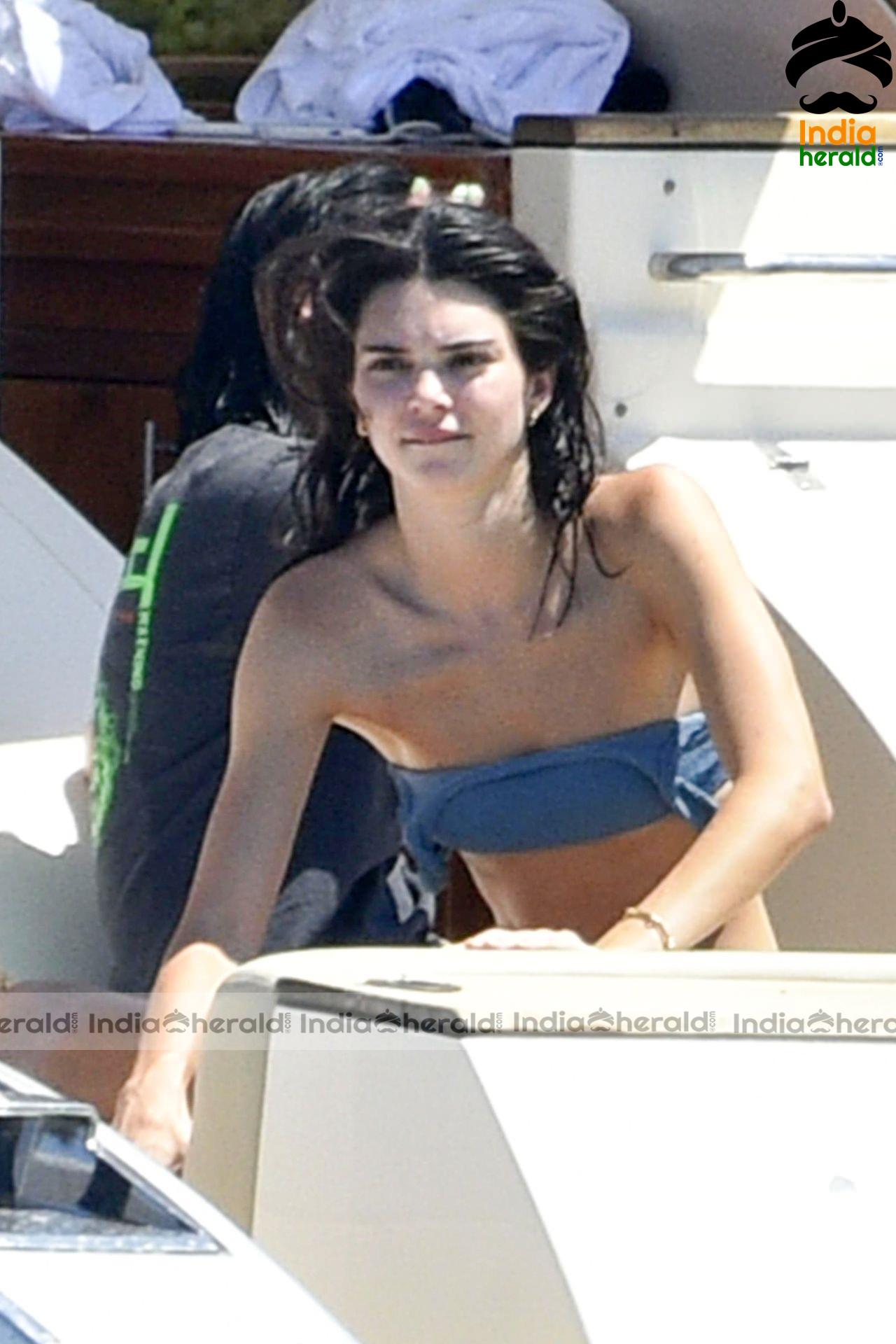 Kendall Jenner Blue Bikini candids on a yacht in Corsica