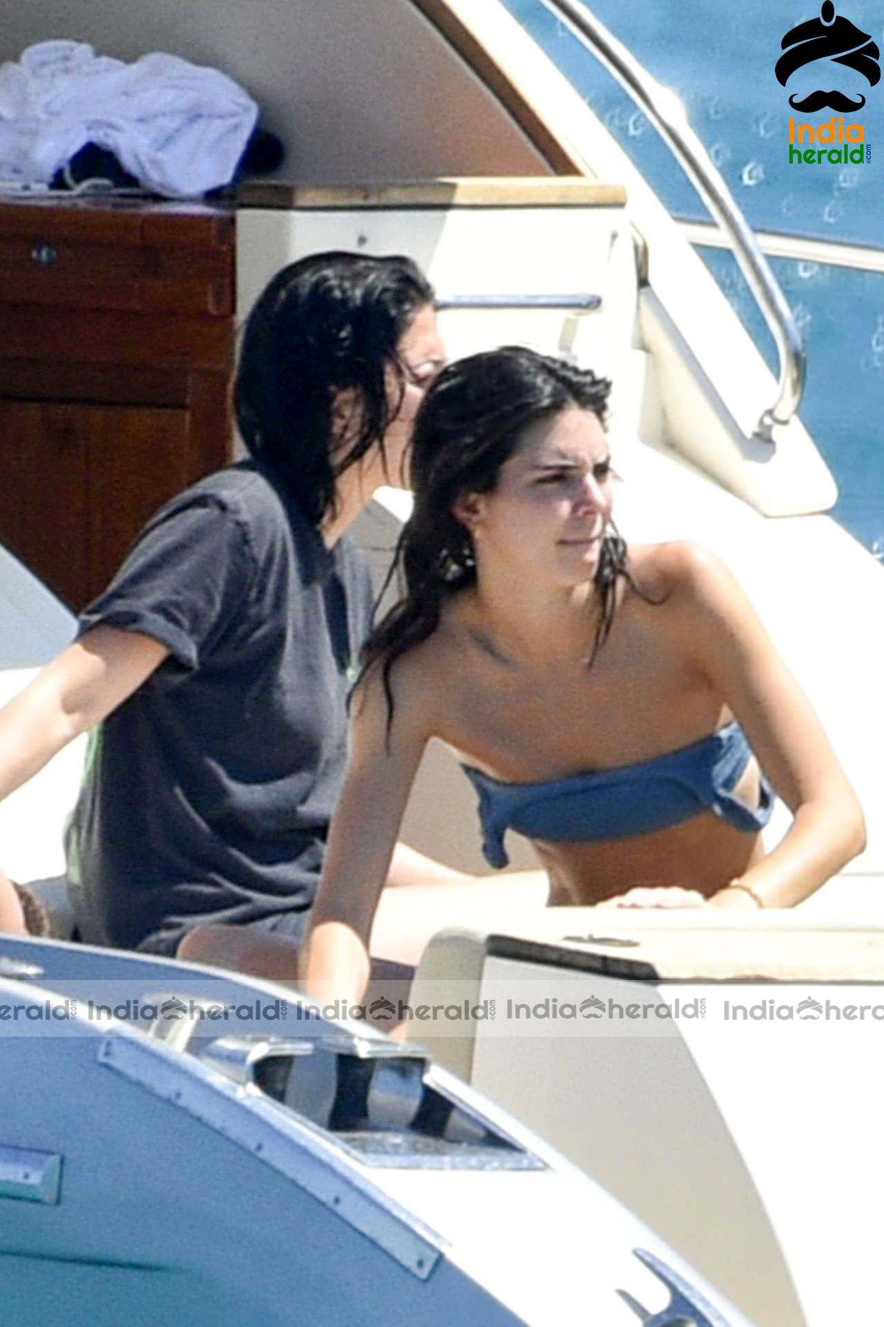Kendall Jenner Blue Bikini candids on a yacht in Corsica