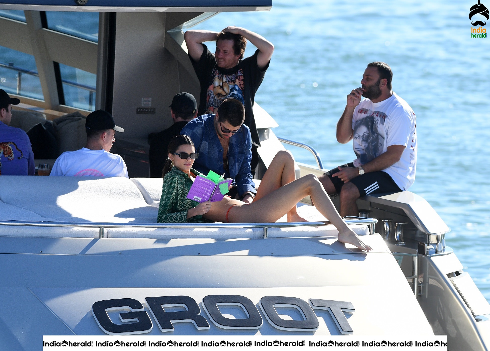 Kendall Jenner in Orange Bikini on a Yacht in Miami Set 1