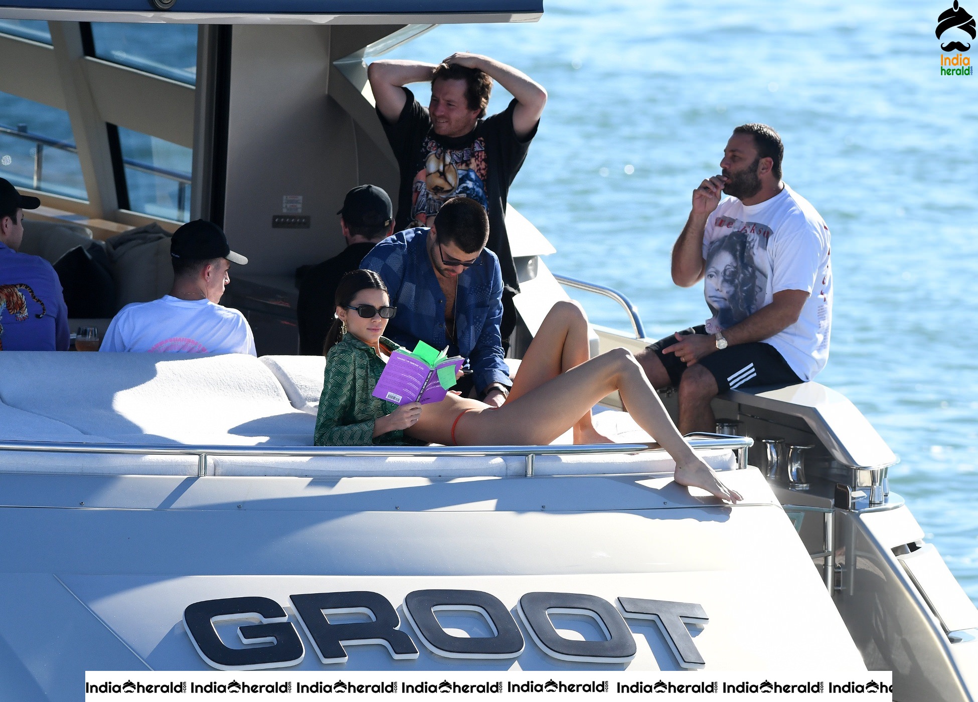 Kendall Jenner in Orange Bikini on a Yacht in Miami Set 1