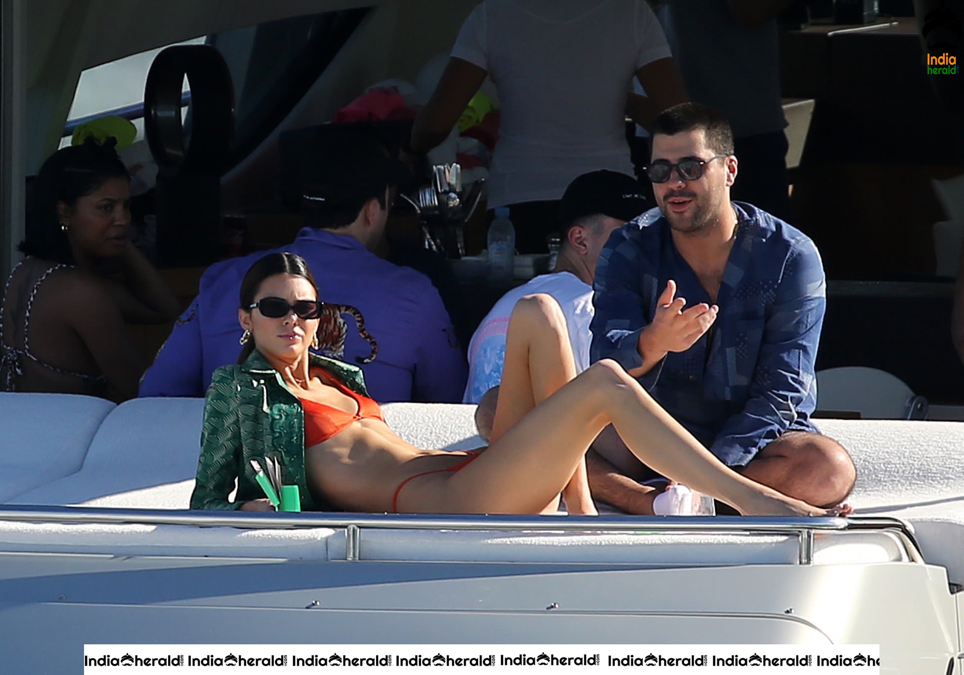 Kendall Jenner in Orange Bikini on a Yacht in Miami Set 1