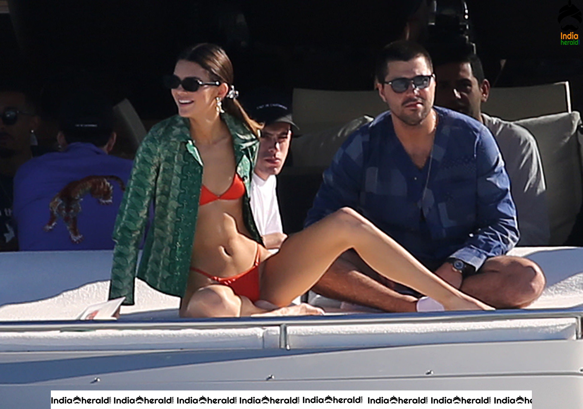 Kendall Jenner in Orange Bikini on a Yacht in Miami Set 1