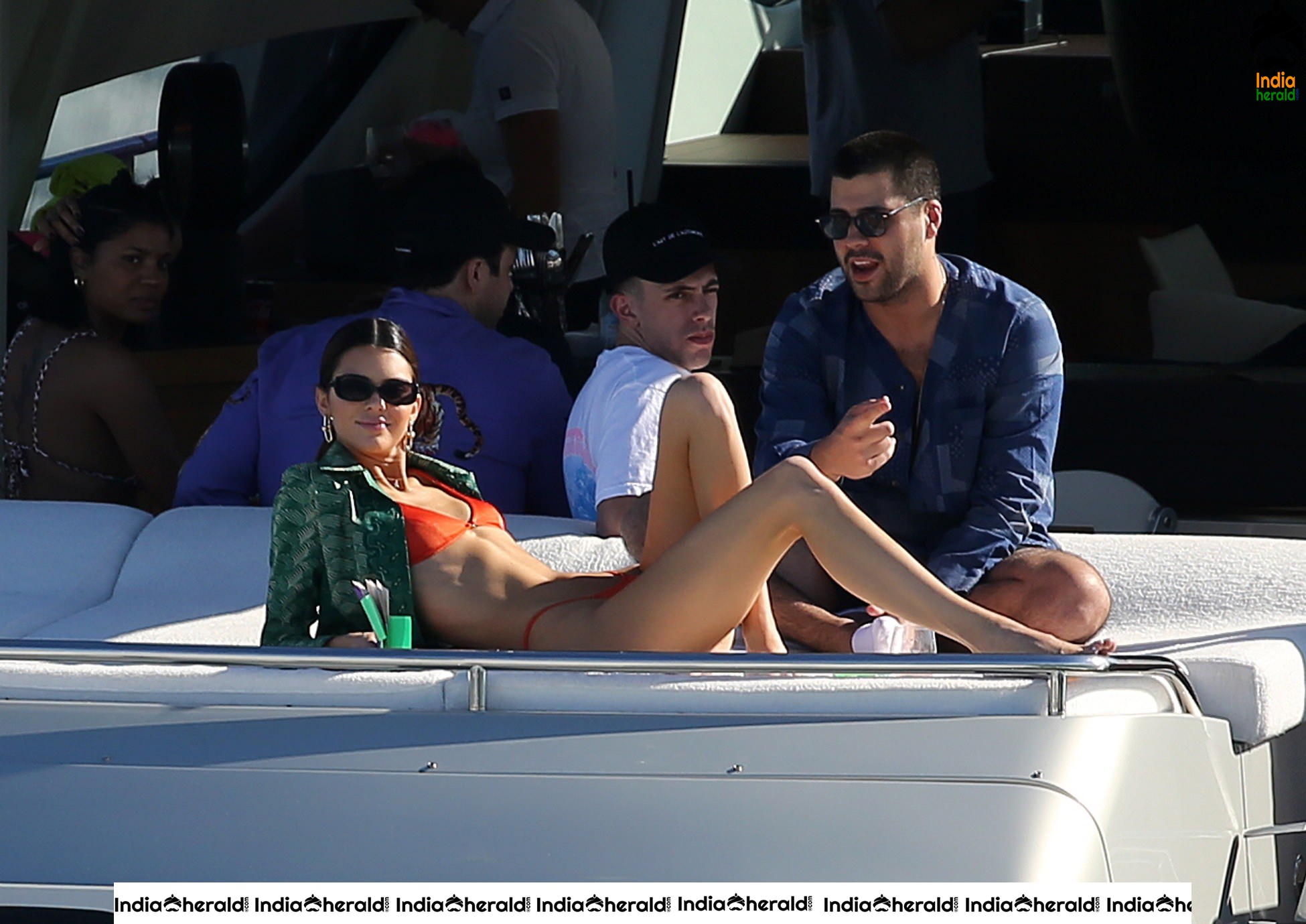 Kendall Jenner in Orange Bikini on a Yacht in Miami Set 1
