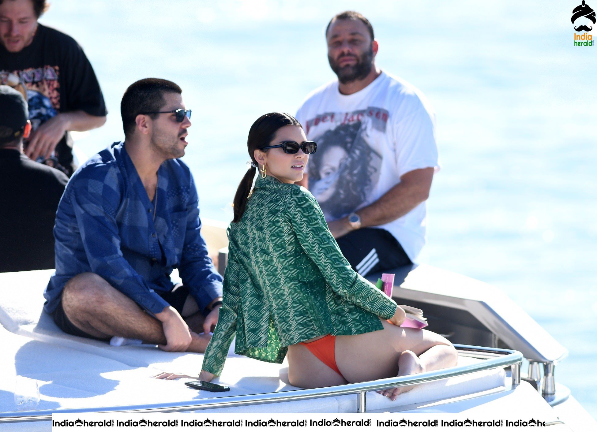 Kendall Jenner in Orange Bikini on a Yacht in Miami Set 2