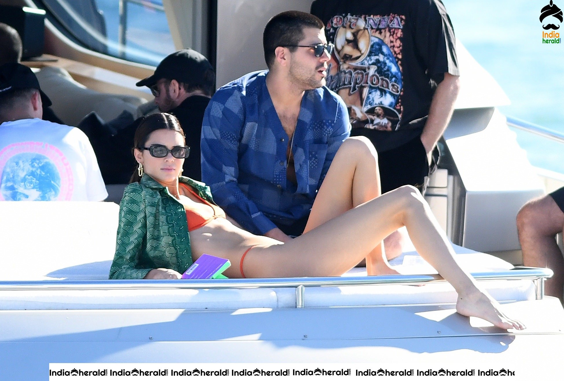 Kendall Jenner in Orange Bikini on a Yacht in Miami Set 2