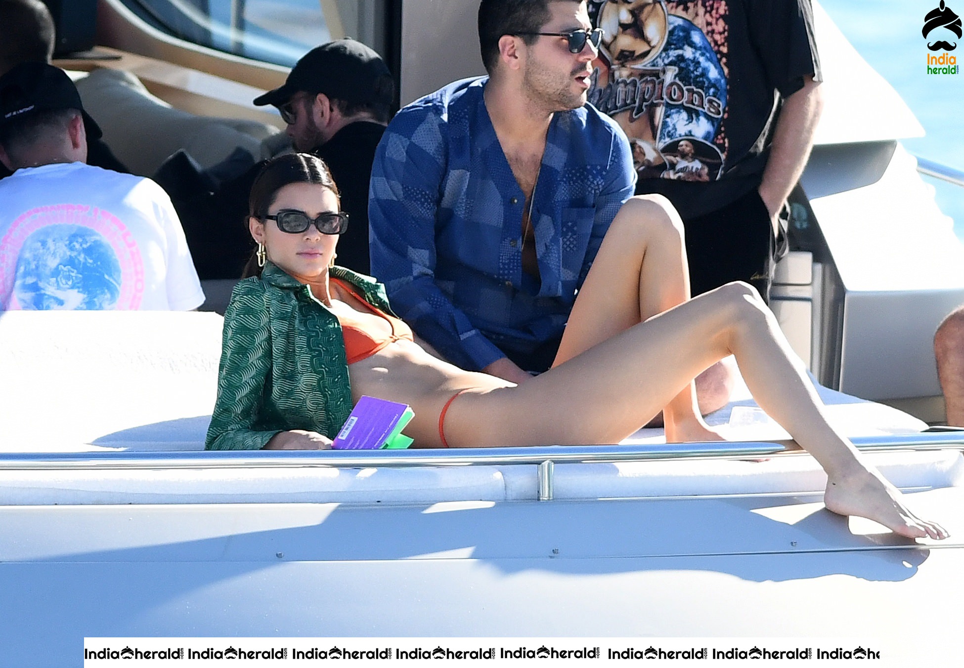 Kendall Jenner in Orange Bikini on a Yacht in Miami Set 2