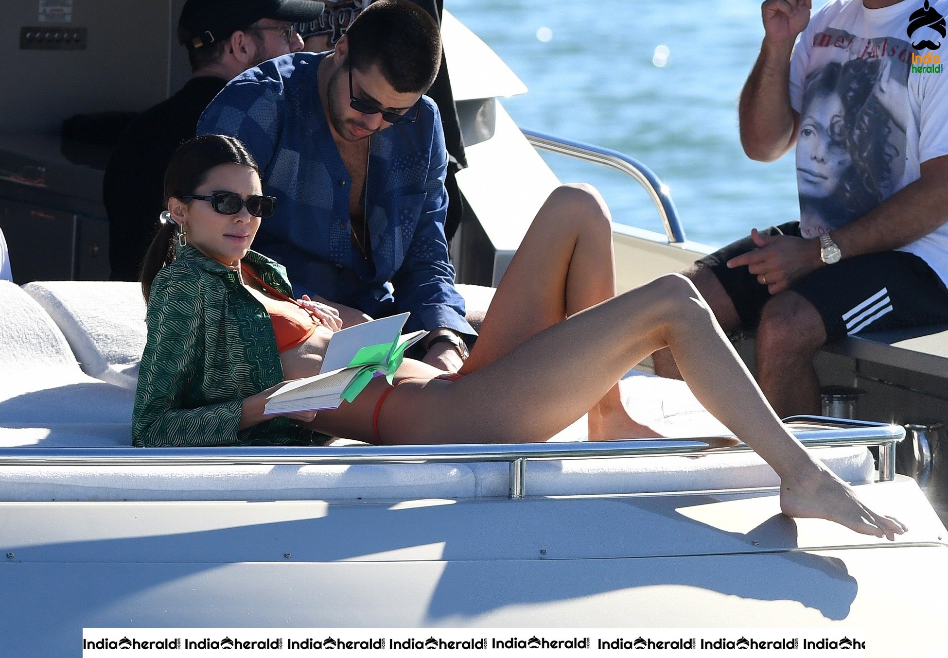 Kendall Jenner in Orange Bikini on a Yacht in Miami Set 2