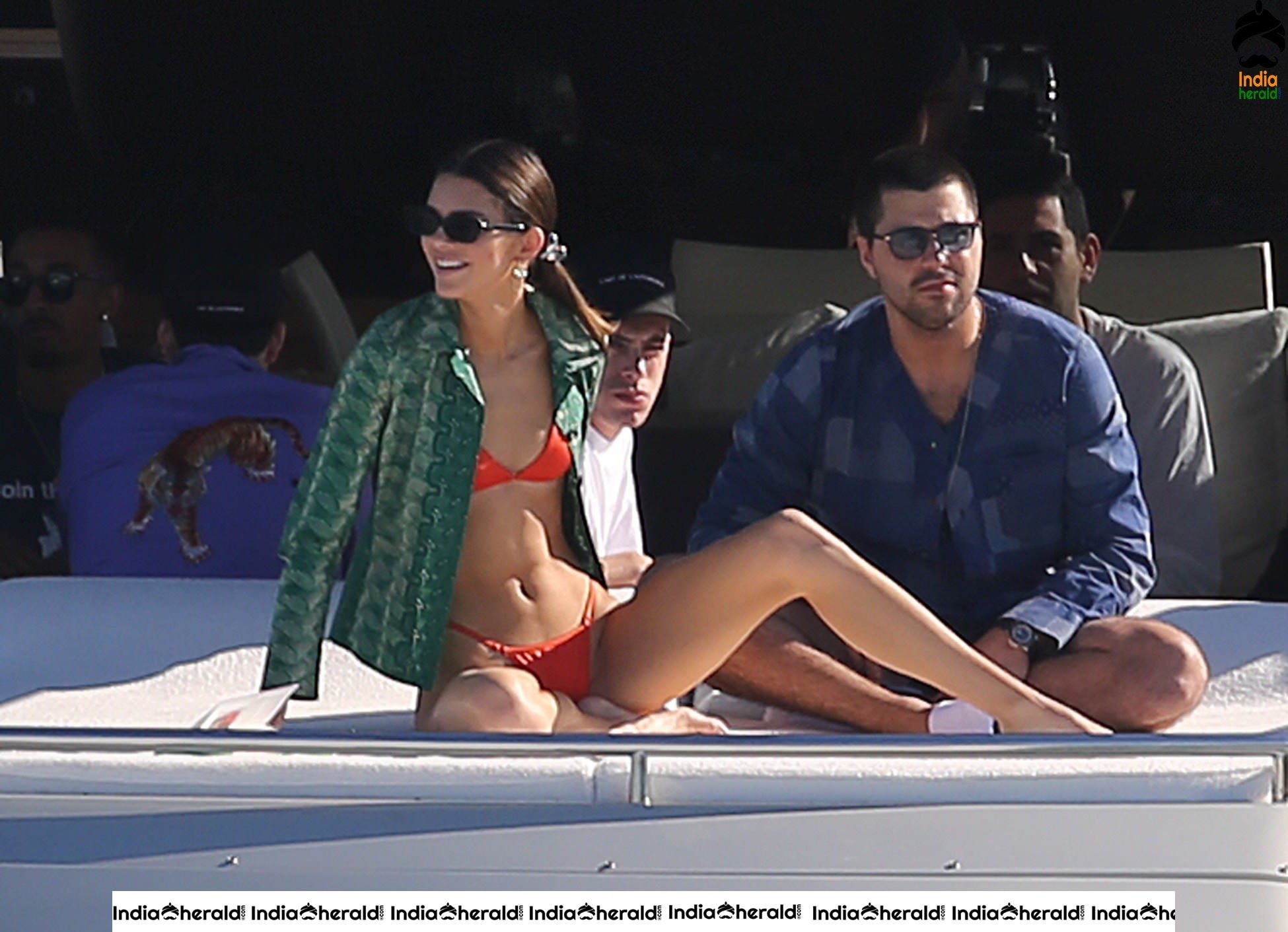 Kendall Jenner in Orange Bikini on a Yacht in Miami Set 2