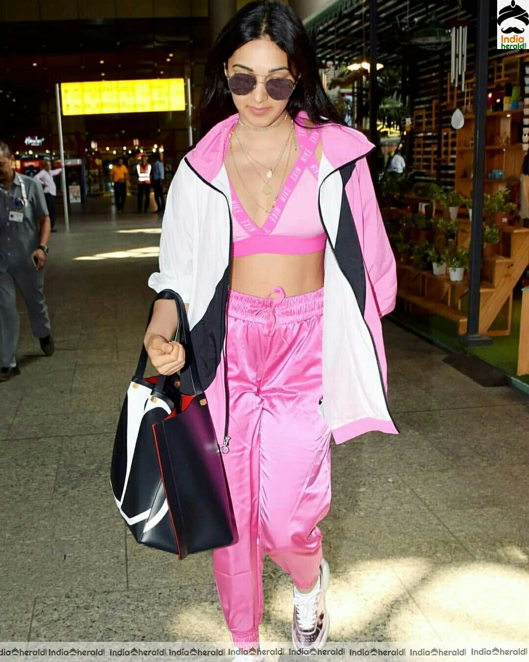 Kiara Advani Hot in Pink Brassiere Top and Sweat pants