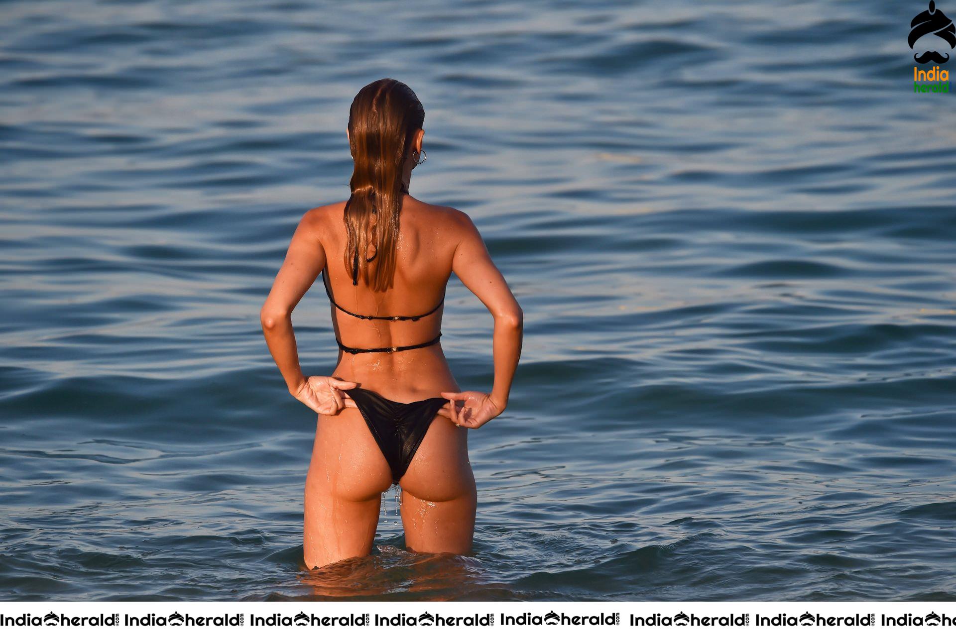 Kimberley Garner in Black Bikini on the beach in Miami during Quarantine period