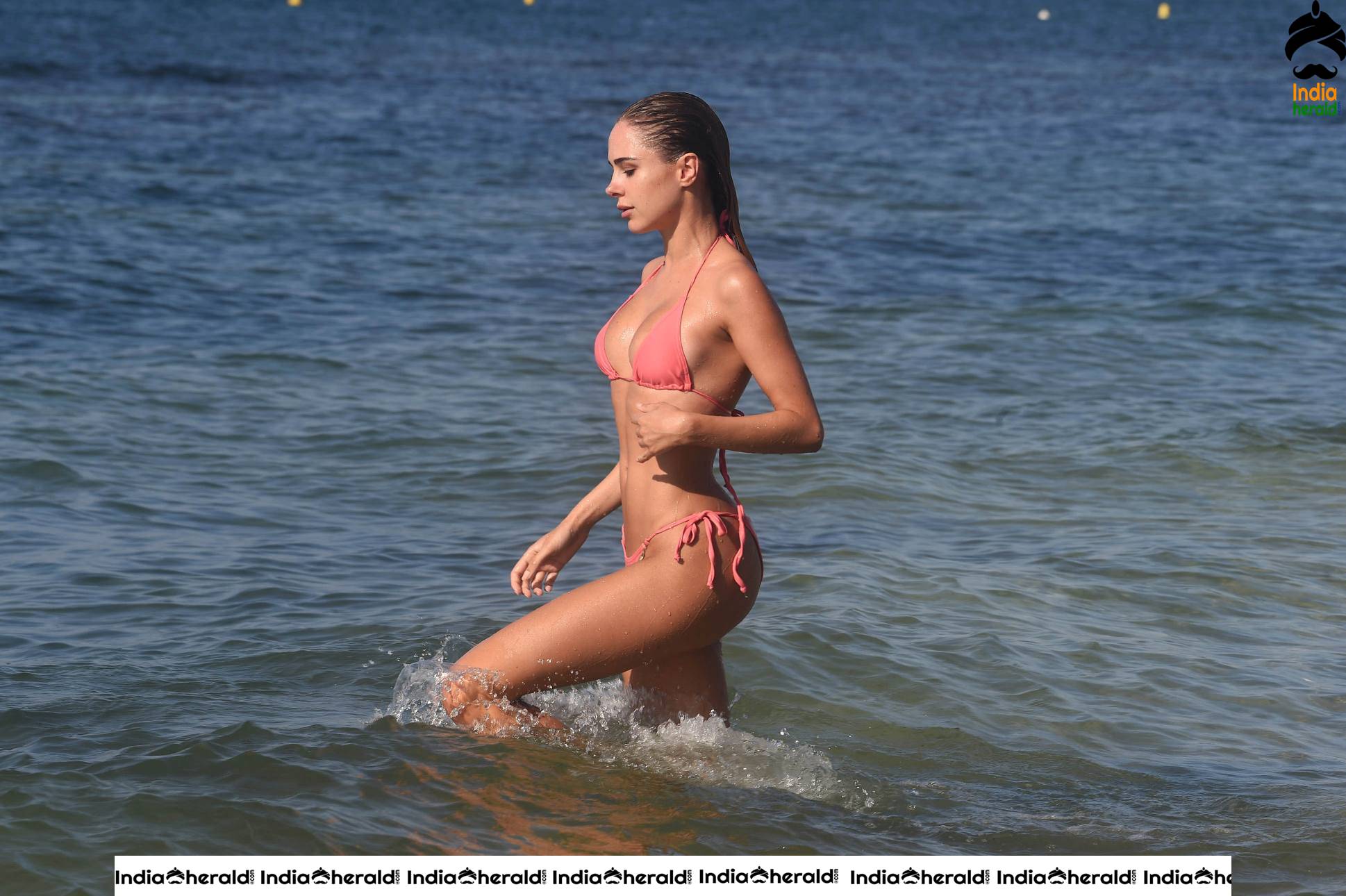 Kimberley Garner wears pink Two Piece Bikini as she hits the beach at St Tropez Set 1