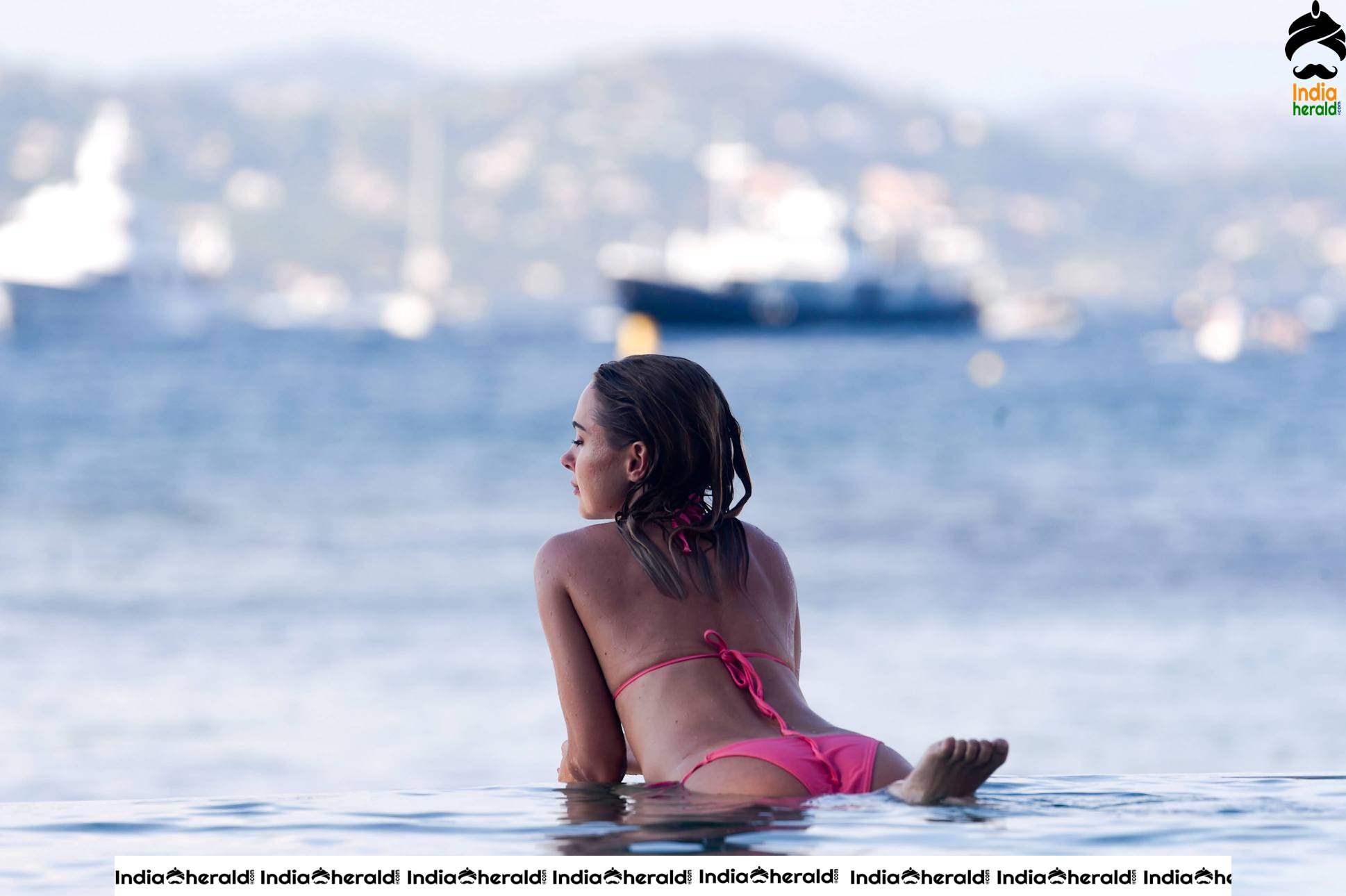 Kimberley Garner wears pink Two Piece Bikini as she hits the beach at St Tropez Set 1