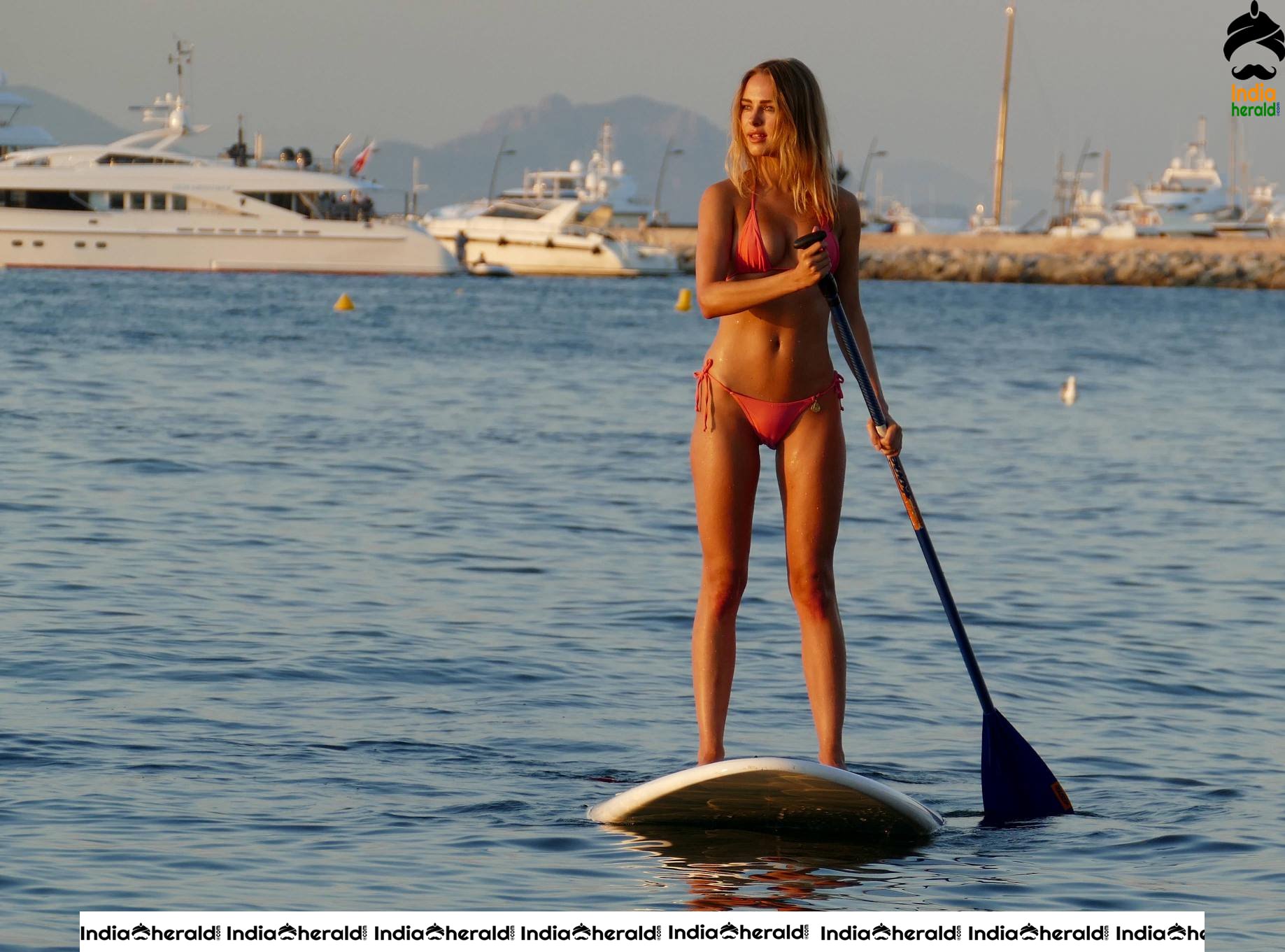 Kimberley Garner wears pink Two Piece Bikini as she hits the beach at St Tropez Set 1