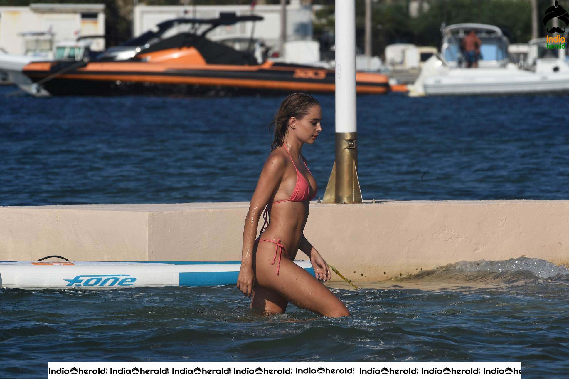 Kimberley Garner wears pink Two Piece Bikini as she hits the beach at St Tropez Set 3