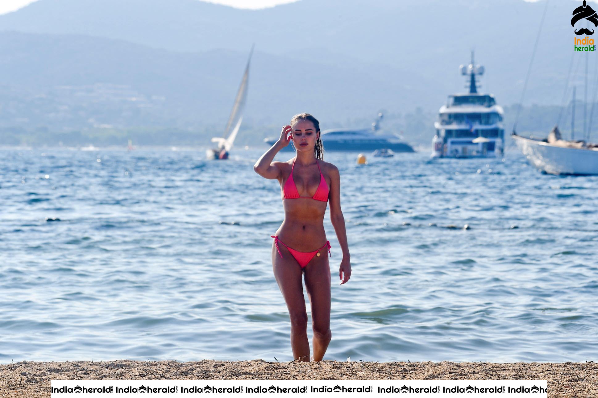 Kimberley Garner wears pink Two Piece Bikini as she hits the beach at St Tropez Set 3