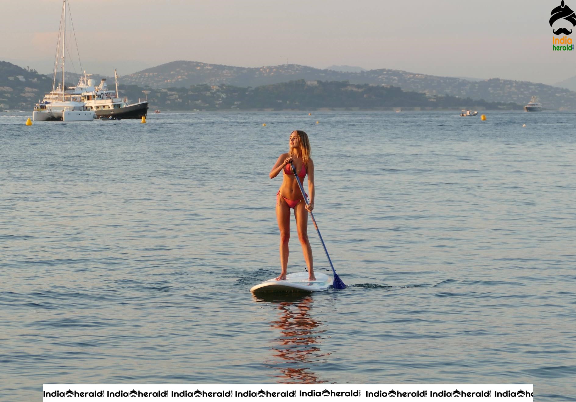 Kimberley Garner wears pink Two Piece Bikini as she hits the beach at St Tropez Set 3