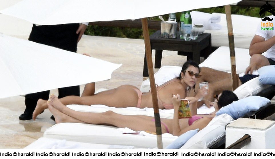 Kourtney Kardashian and Kendall Jenner Hot in Bikini by poolside at Costa Smeralda