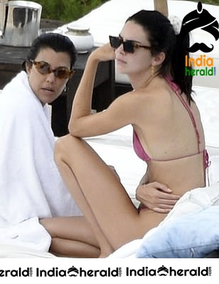 Kourtney Kardashian and Kendall Jenner Hot in Bikini by poolside at Costa Smeralda