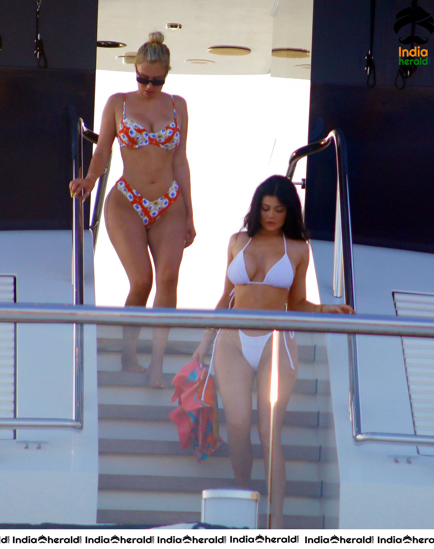 Kylie Jenner in a White Lace Bikini on a Yacht in Italy