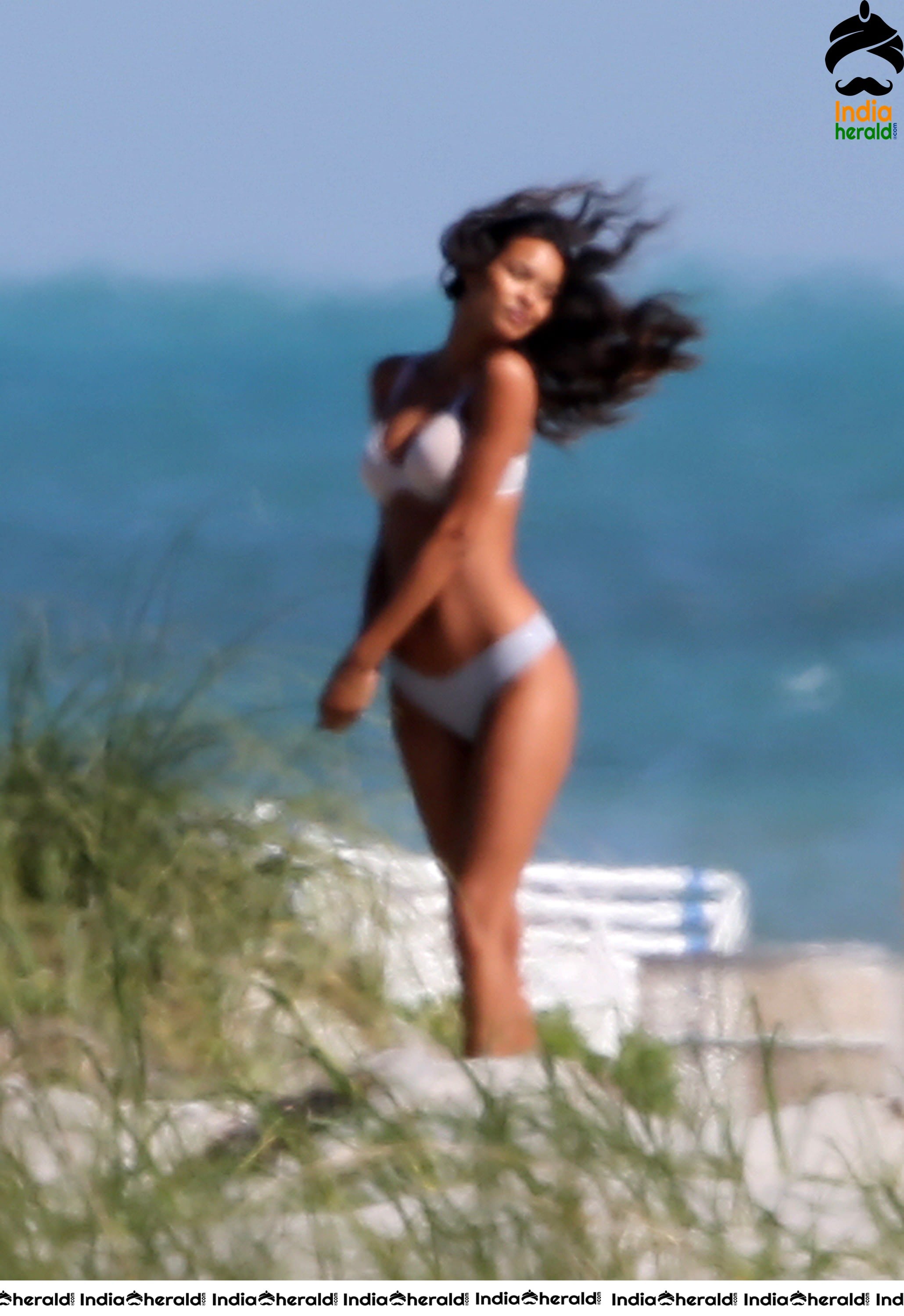 Lais Ribeiro Wearing lingerie on set of a Victorias Secret Fashion photoshoot in Miami