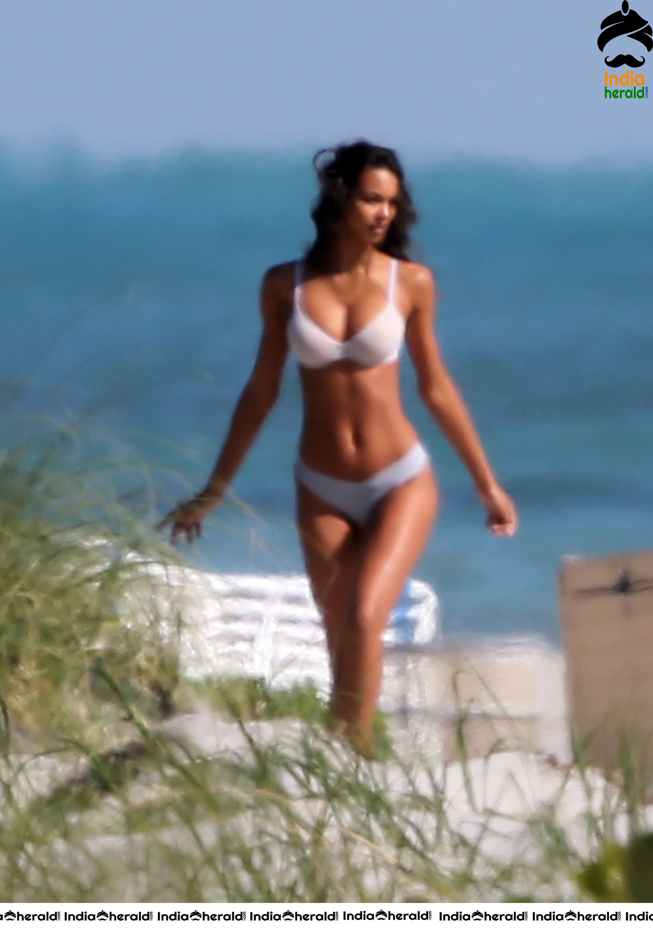 Lais Ribeiro Wearing lingerie on set of a Victorias Secret Fashion photoshoot in Miami