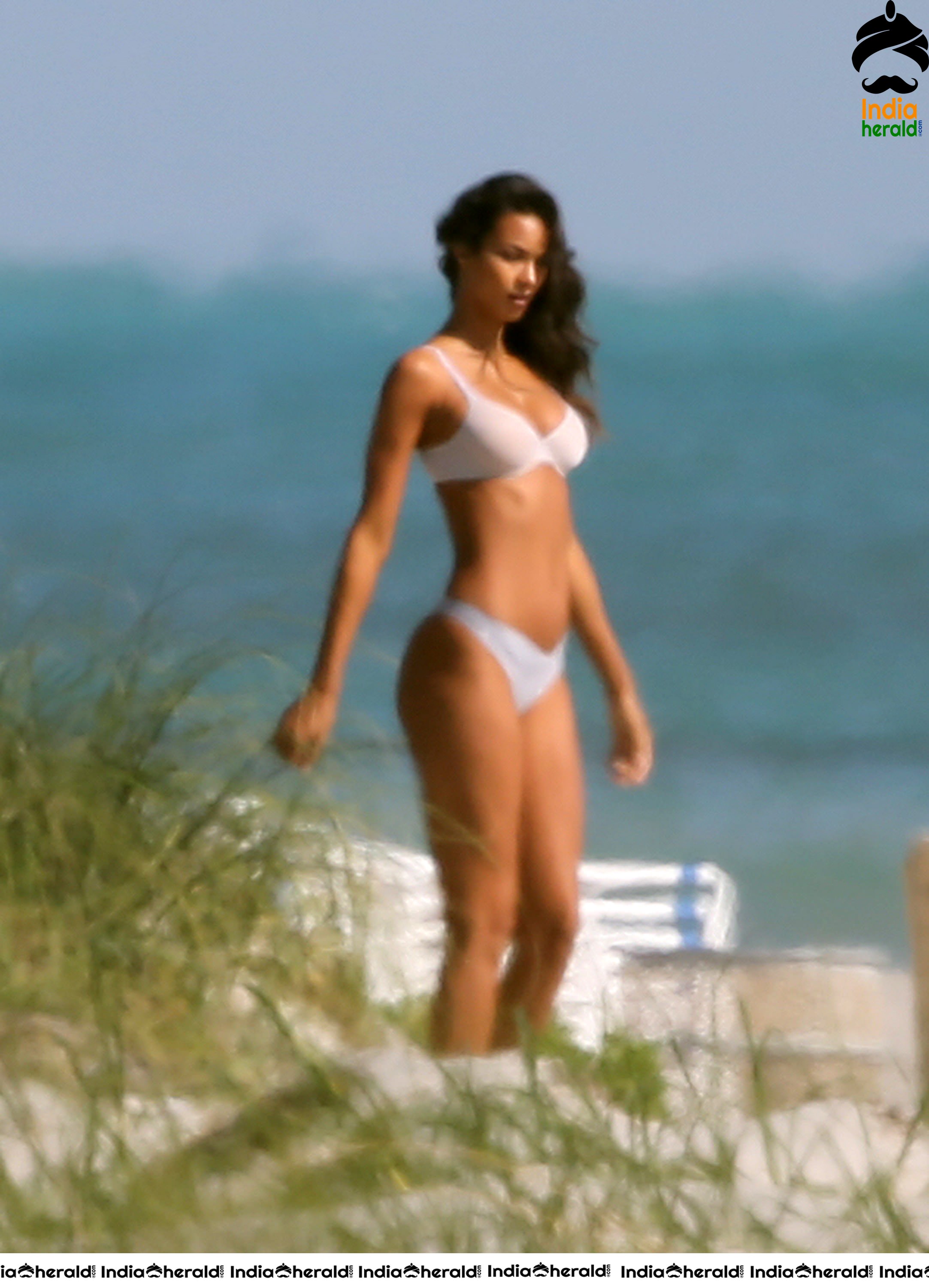 Lais Ribeiro Wearing lingerie on set of a Victorias Secret Fashion photoshoot in Miami