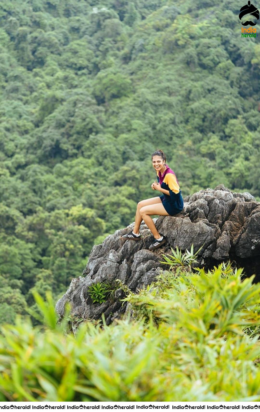Malavika Mohanan shows her Slender Thighs while Hiking in the Mountains