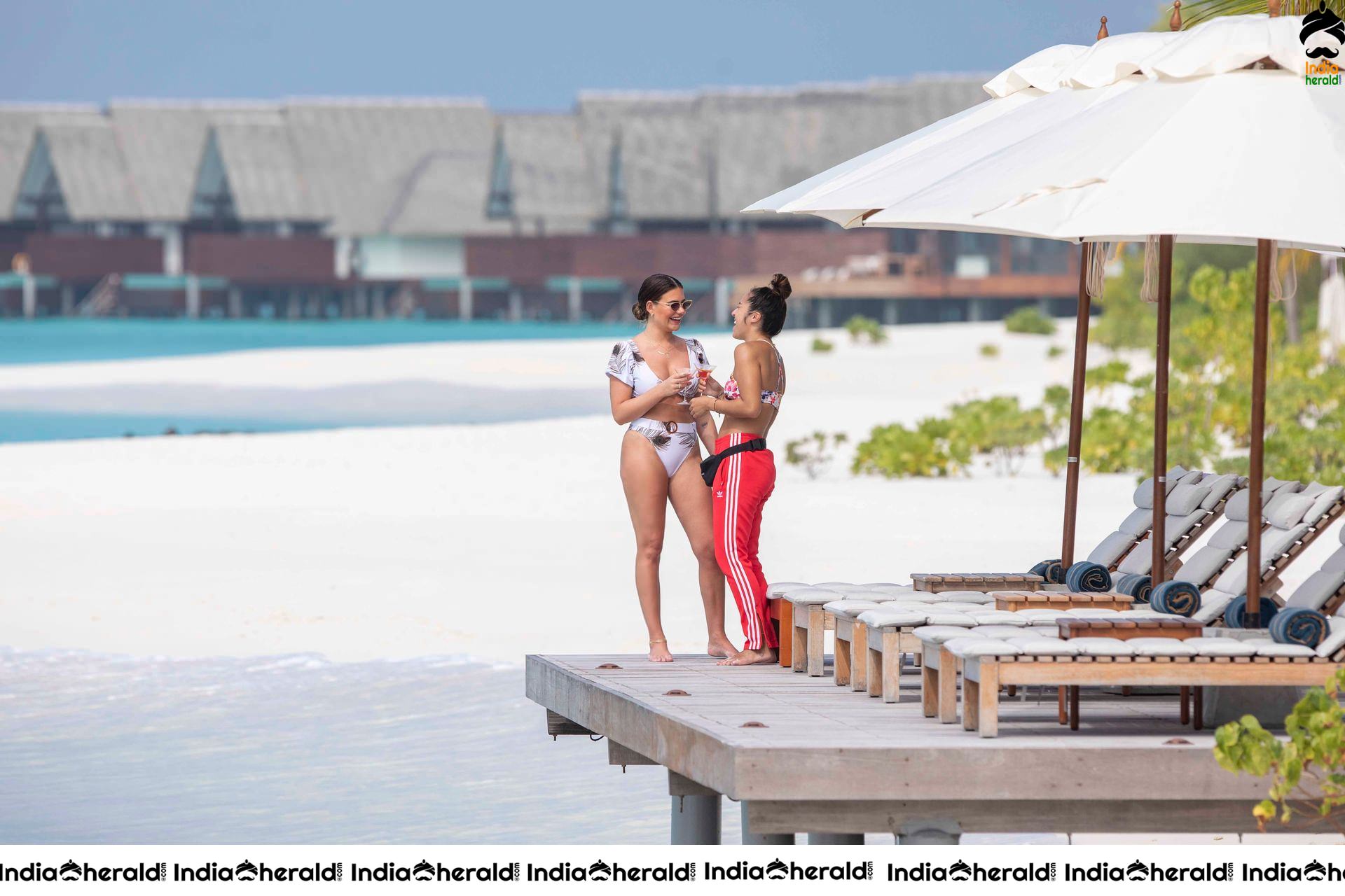 Megan Barton Hanson and Chelcee Grimes in the Maldives at the Heritance Aarah resort