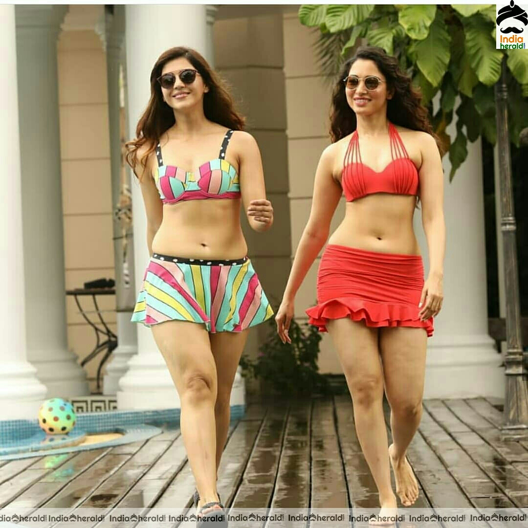 Milky White Babes Mehreen and Tamannaah Exposing Hotness In Bikini