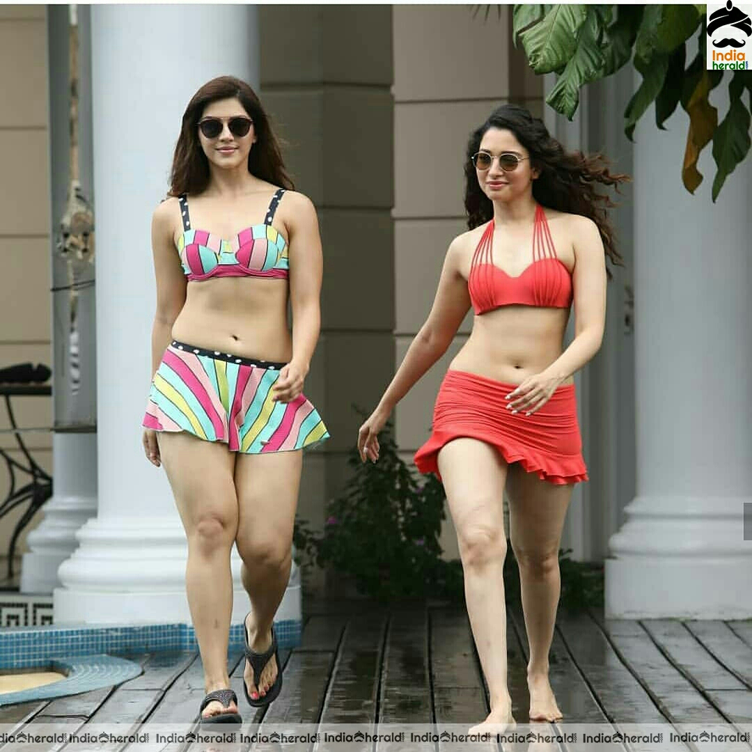 Milky White Babes Mehreen and Tamannaah Exposing Hotness In Bikini