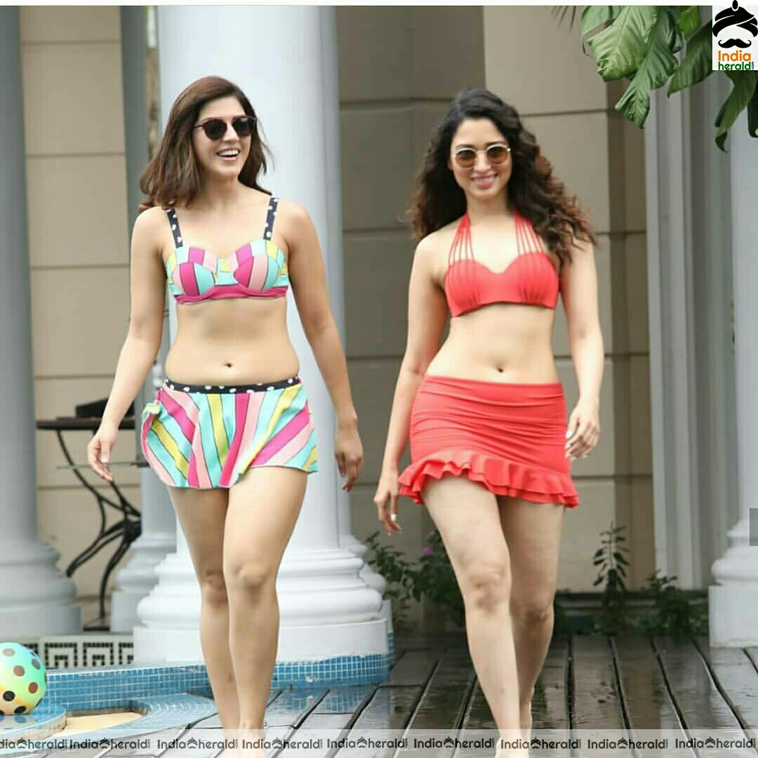 Milky White Babes Mehreen and Tamannaah Exposing Hotness In Bikini