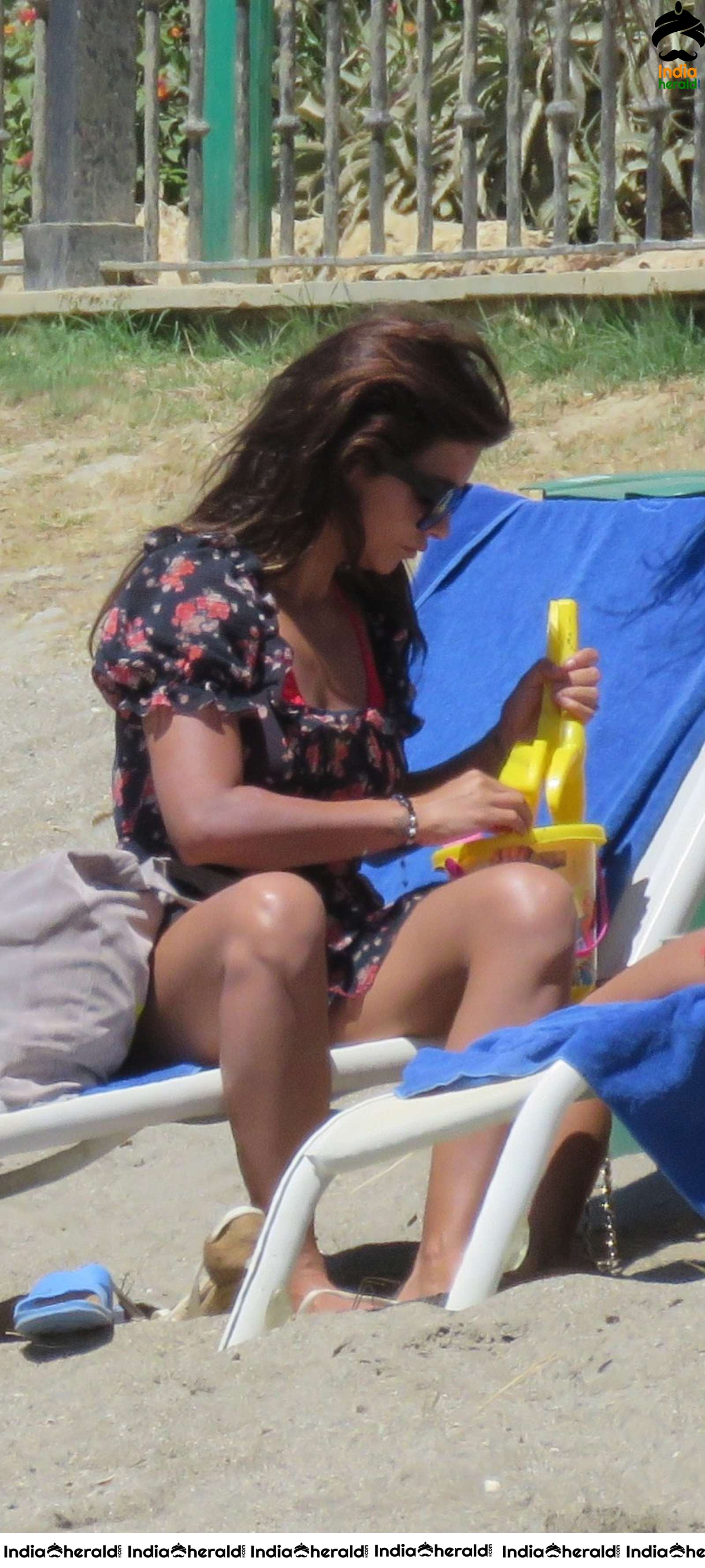 Monica Cruz in Red Bikini on the beach in Marbella Set 1