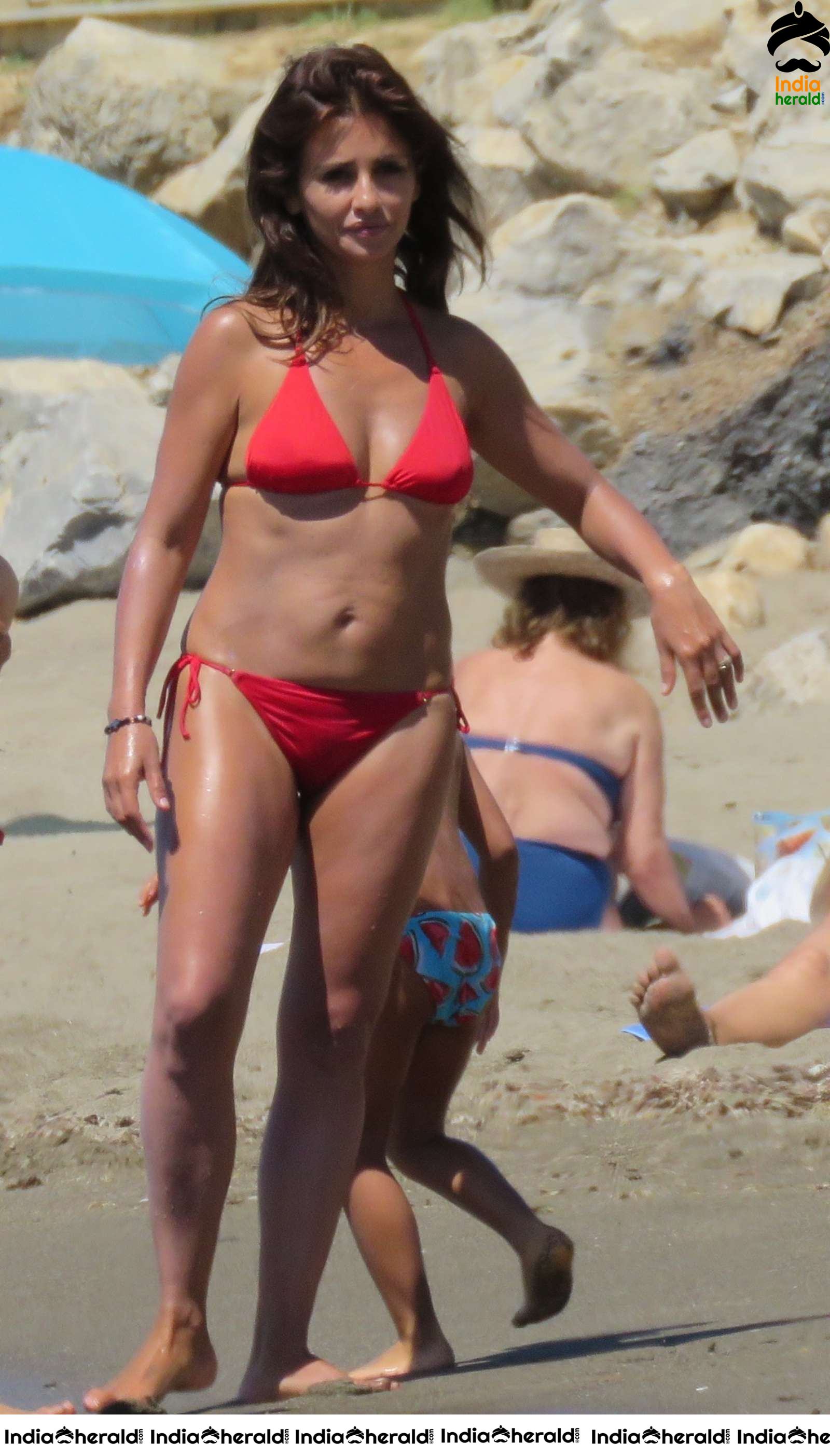 Monica Cruz in Red Bikini on the beach in Marbella Set 2