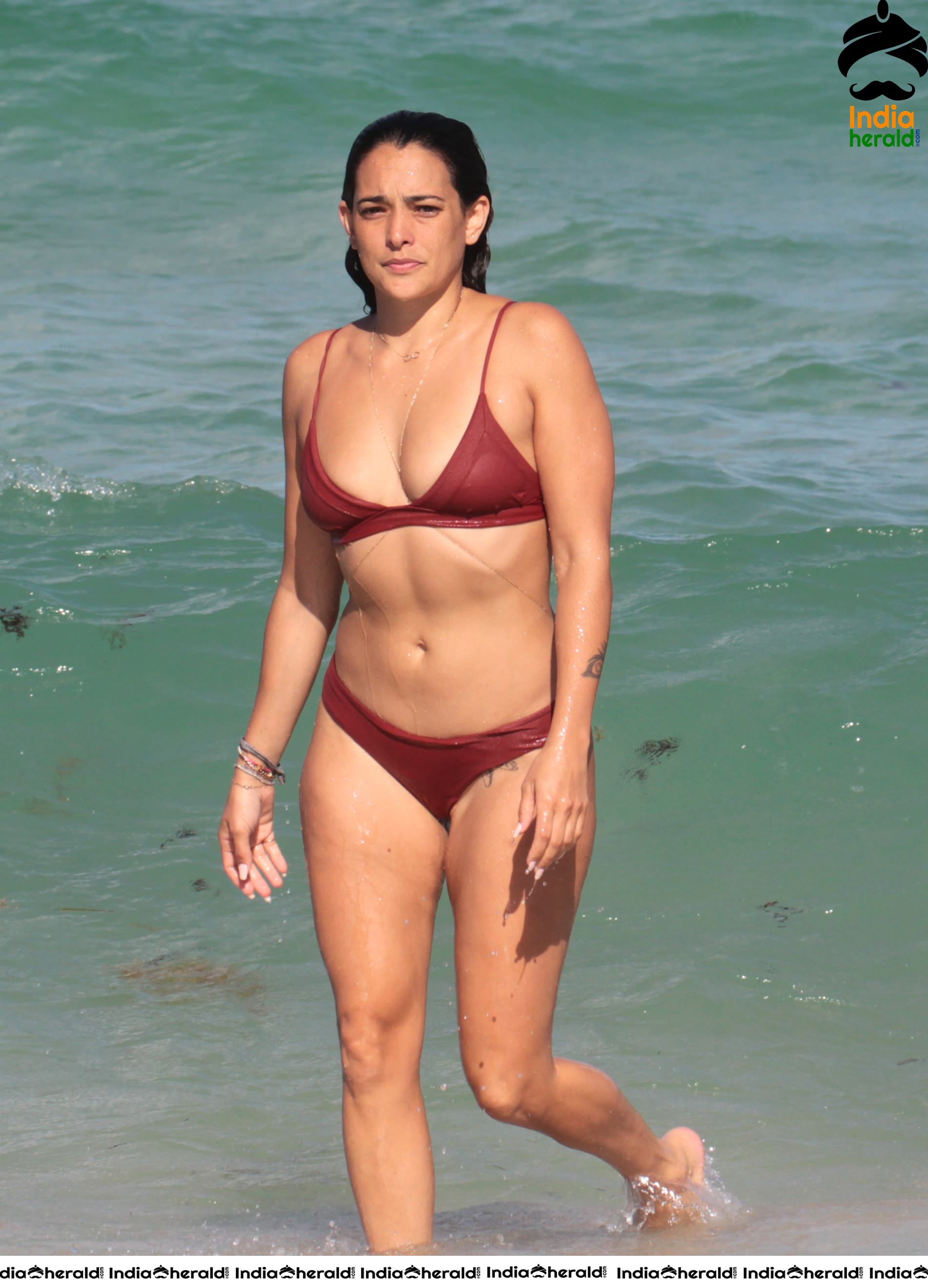 Natalie Martinez in a Red Bikini On Miami Beach Set 1