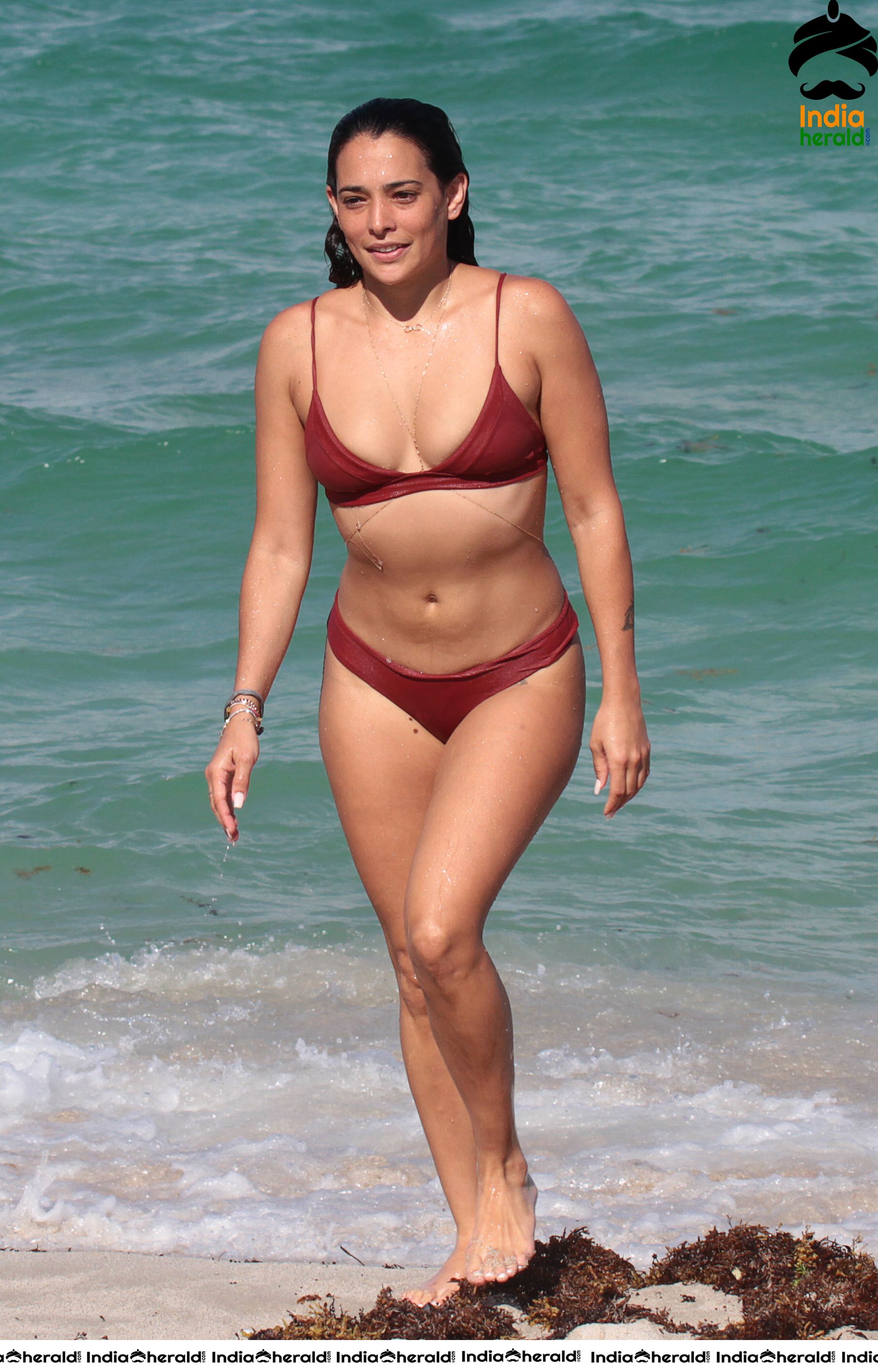 Natalie Martinez in a Red Bikini On Miami Beach Set 1