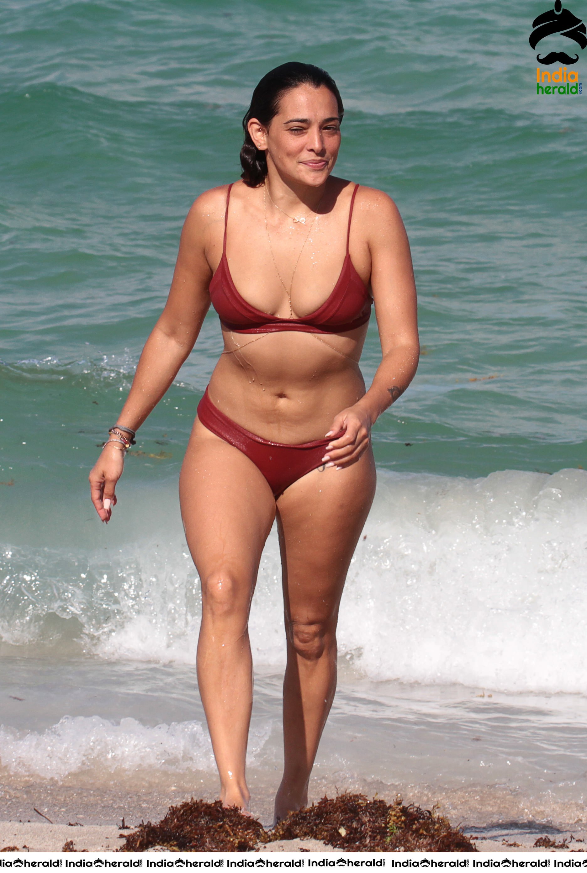 Natalie Martinez in a Red Bikini On Miami Beach Set 1