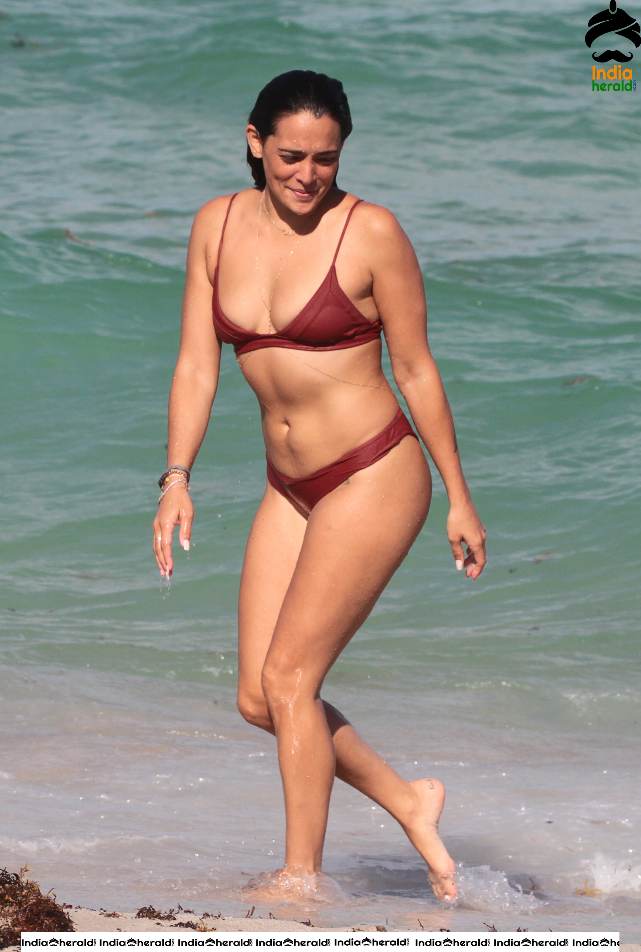 Natalie Martinez in a Red Bikini On Miami Beach Set 1