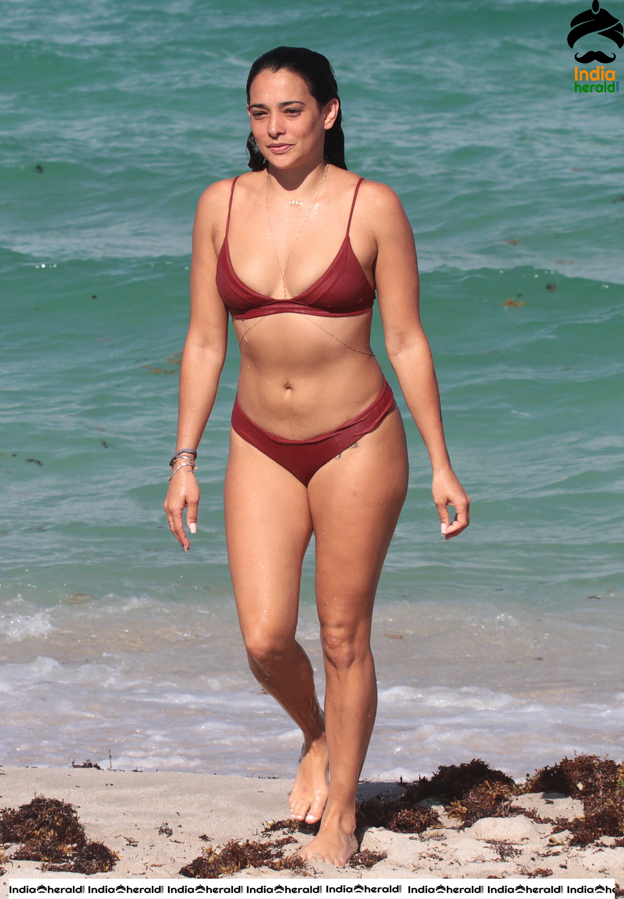 Natalie Martinez in a Red Bikini On Miami Beach Set 2