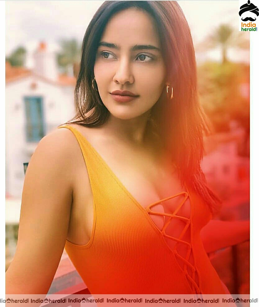 Neha sharma Hot Orange Sizzling Dress Stills