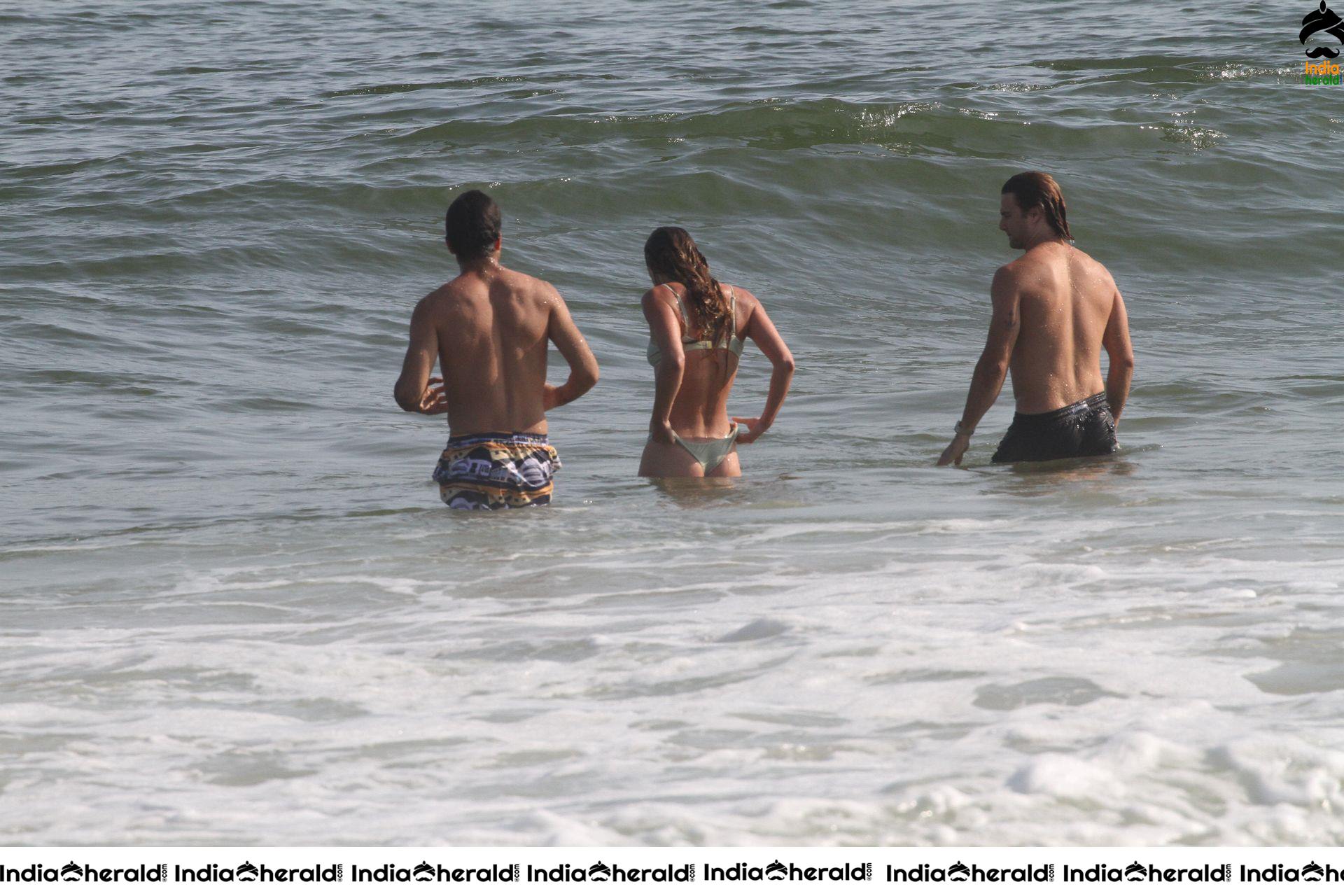 Nina Agdal enjoying in Beach at a beach in Hamptons