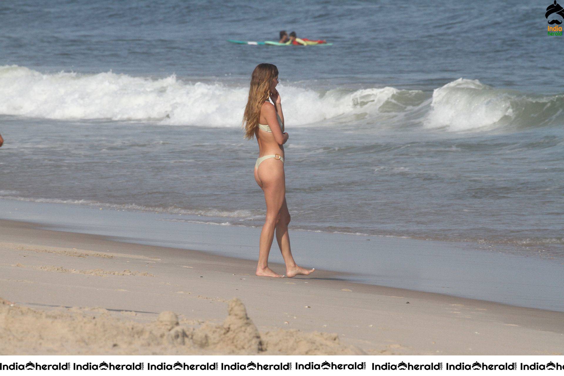Nina Agdal enjoying in Beach at a beach in Hamptons