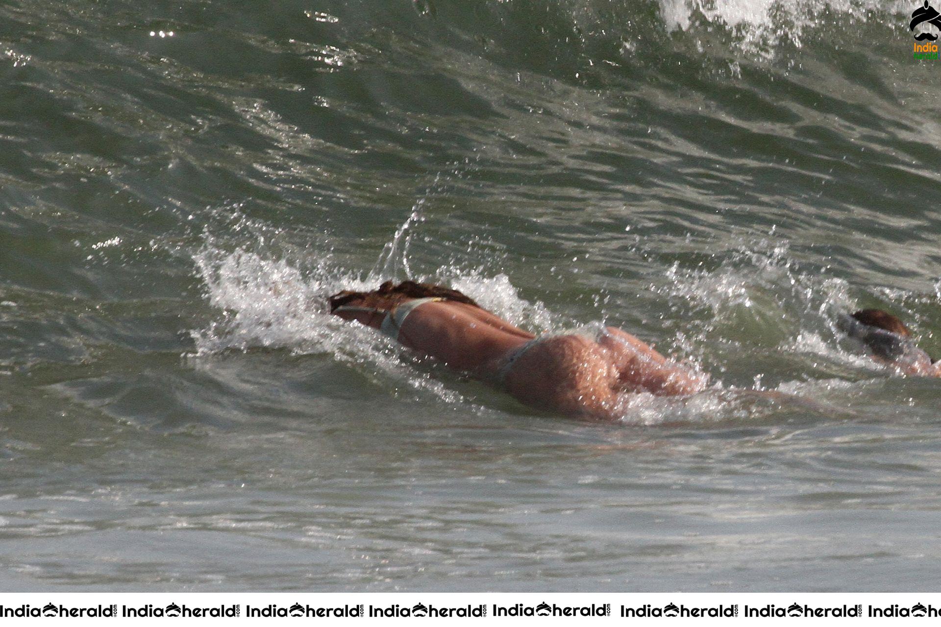 Nina Agdal enjoying in Beach at a beach in Hamptons